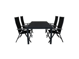 Marbella tuinmeubelset tafel 100x160/240cm en 4 stoel Albany zwart.