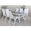 Virya tuinmeubelset tafel 100x200cm en 6 stoel Panama wit, grijs.