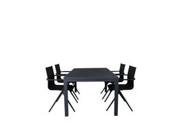 Marbella tuinmeubelset tafel 100x160/240cm en 4 stoel Alina zwart.
