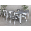 Virya tuinmeubelset tafel 100x200cm en 6 stoel Levels wit, grijs.