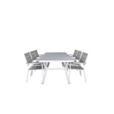 Virya tuinmeubelset tafel 100x200cm en 6 stoel Levels wit, grijs.