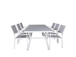 Virya tuinmeubelset tafel 100x200cm en 6 stoel Copacabana zwart, grijs, wit.