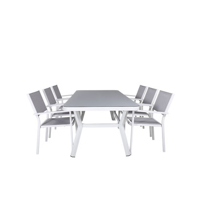 Virya tuinmeubelset tafel 100x200cm en 6 stoel Copacabana zwart, grijs, wit.