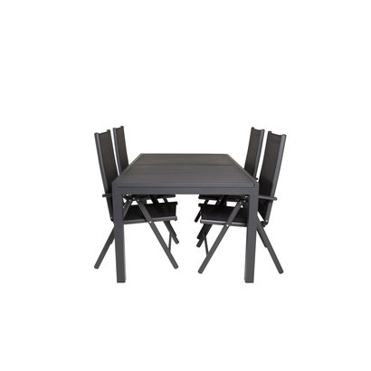 Marbella tuinmeubelset tafel 100x160/240cm en 4 stoel Break zwart.