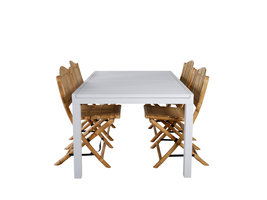 Marbella tuinmeubelset tafel 100x160/240cm en 4 stoel Cane lichtgrijs, naturel, wit.