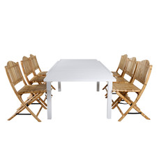 Marbella tuinmeubelset tafel 100x160/240cm en 6 stoel Cane lichtgrijs, naturel, wit.