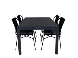 Marbella tuinmeubelset tafel 100x160/240cm en 4 stoel Julian zwart.