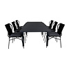 Marbella tuinmeubelset tafel 100x160/240cm en 6 stoel Julian zwart.