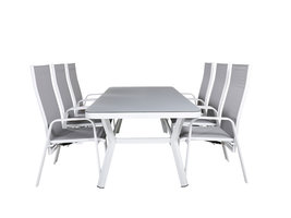 Virya tuinmeubelset tafel 100x200cm en 6 stoel Copacabana wit, grijs.