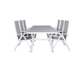 Virya tuinmeubelset tafel 100x200cm en 6 stoel Break wit, grijs.