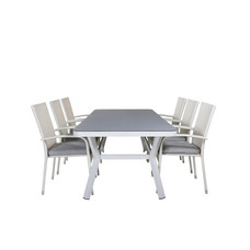 Virya tuinmeubelset tafel 100x200cm en 6 stoel Anna wit, grijs.