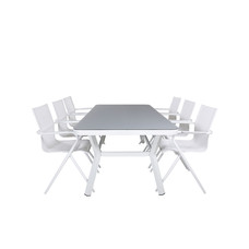 Virya tuinmeubelset tafel 100x200cm en 6 stoel Alina wit, grijs.