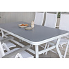 Virya tuinmeubelset tafel 100x200cm en 6 stoel 5posalu Albany wit, grijs.