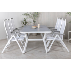 Virya tuinmeubelset tafel 100x200cm en 6 stoel 5posalu Albany wit, grijs.