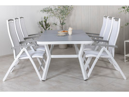 Virya tuinmeubelset tafel 100x200cm en 6 stoel 5posalu Albany wit, grijs.