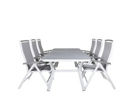 Virya tuinmeubelset tafel 100x200cm en 6 stoel 5posG Albany wit, grijs.