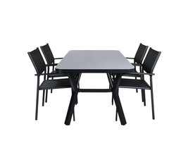 Virya tuinmeubelset tafel 90x160cm en 4 stoel Santorini zwart, grijs.