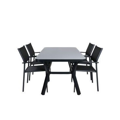 Virya tuinmeubelset tafel 90x160cm en 4 stoel Santorini zwart, grijs.