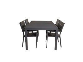 Marbella tuinmeubelset tafel 100x160/240cm en 4 stoel Levels zwart.