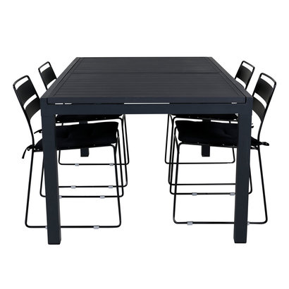 Marbella tuinmeubelset tafel 100x160/240cm en 4 stoel Lina zwart.