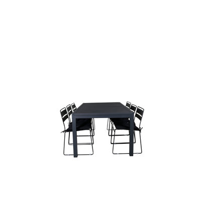 Marbella tuinmeubelset tafel 100x160/240cm en 6 stoel Lina zwart.