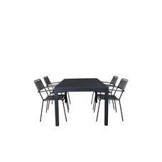 Marbella tuinmeubelset tafel 100x160/240cm en 4 stoel armleuning Lindos zwart.