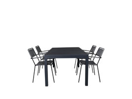 Marbella tuinmeubelset tafel 100x160/240cm en 4 stoel armleuning Lindos zwart.