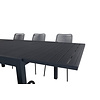 Marbella tuinmeubelset tafel 100x160/240cm en 6 stoel armleuning Lindos zwart.