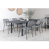 Marbella tuinmeubelset tafel 100x160/240cm en 6 stoel armleuning Lindos zwart.