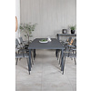 Marbella tuinmeubelset tafel 100x160/240cm en 6 stoel armleuning Lindos zwart.