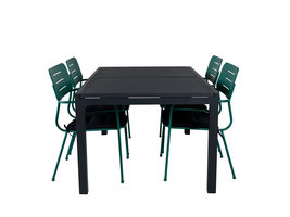 Marbella tuinmeubelset tafel 100x160/240cm en 4 stoel Nicke groen, zwart.