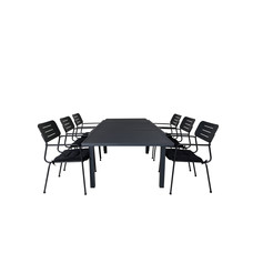 Marbella tuinmeubelset tafel 100x160/240cm en 6 stoel armleuningS Nicke groen, zwart.