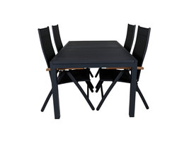 Marbella tuinmeubelset tafel 100x160/240cm en 4 stoel Panama zwart.