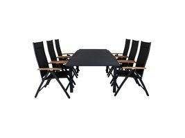 Marbella tuinmeubelset tafel 100x160/240cm en 6 stoel Panama zwart.