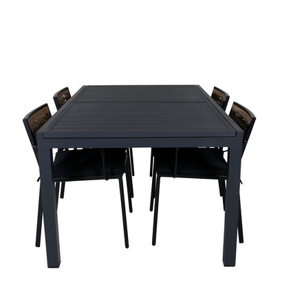 Marbella tuinmeubelset tafel 100x160/240cm en 4 stoel Paola zwart.