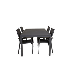 Marbella tuinmeubelset tafel 100x160/240cm en 4 stoel Parma zwart.