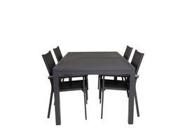 Marbella tuinmeubelset tafel 100x160/240cm en 4 stoel Parma zwart.