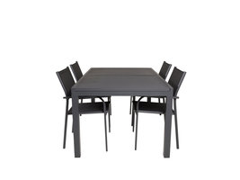 Marbella tuinmeubelset tafel 100x160/240cm en 4 stoel Santorini zwart.