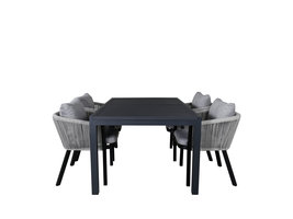 Marbella tuinmeubelset tafel 100x160/240cm en 4 stoel Virya wit, zwart.