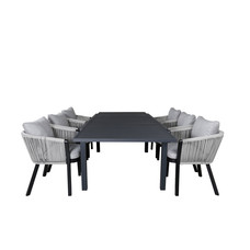 Marbella tuinmeubelset tafel 100x160/240cm en 6 stoel Virya wit, zwart.