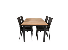 Mexico tuinmeubelset tafel 90x160/240cm en 4 stoel Anna zwart, naturel.