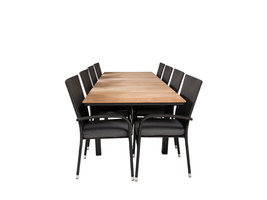 Mexico tuinmeubelset tafel 90x160/240cm en 8 stoel Anna zwart, naturel.