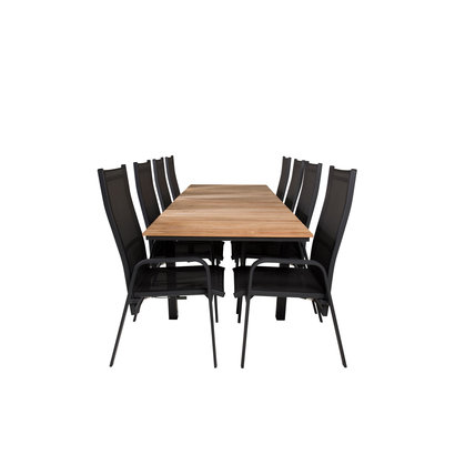 Mexico tuinmeubelset tafel 90x160/240cm en 8 stoel Copacabana zwart, naturel.