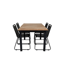 Mexico tuinmeubelset tafel 90x160/240cm en 4 stoel stapelS Lindos zwart, naturel.