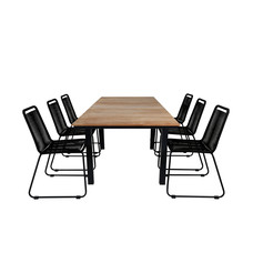 Mexico tuinmeubelset tafel 90x160/240cm en 6 stoel stapelS Lindos zwart, naturel.