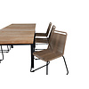 Mexico tuinmeubelset tafel 90x160/240cm en 6 stoel stapelL Lindos zwart, naturel.
