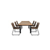 Mexico tuinmeubelset tafel 90x160/240cm en 6 stoel stapelL Lindos zwart, naturel.