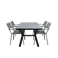 Virya tuinmeubelset tafel 90x160cm en 4 stoel armleuningG Lindos zwart, grijs.