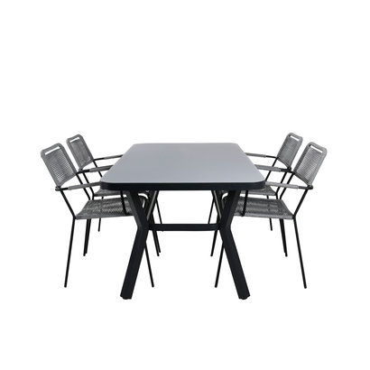 Virya tuinmeubelset tafel 90x160cm en 4 stoel armleuningG Lindos zwart, grijs.