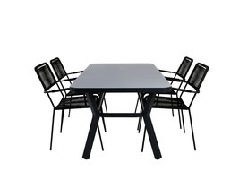 Virya tuinmeubelset tafel 90x160cm en 4 stoel armleuningS Lindos zwart, grijs.